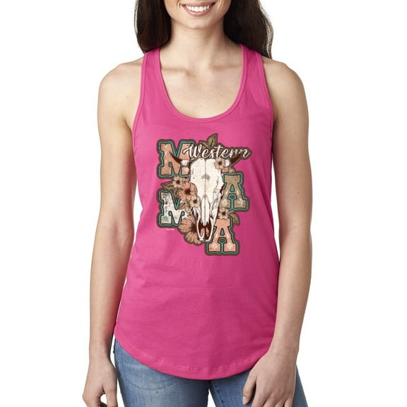 Wild Bobby Western Ma Steer Pink And Grey Distressed Pop Culture Women Racerback Tank Top, Raspberry, X-Large