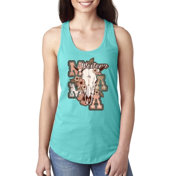 Wild Bobby Western Ma Steer Pink And Grey Distressed Pop Culture Women Racerback Tank Top, Tahiti Blue, X-Large