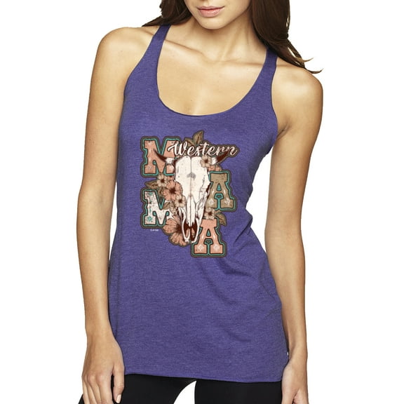 Wild Bobby Western Ma Steer Pink And Grey Distressed Pop Culture Women Tri-Blend Racerback Tank Top, Purple Rush, X-Large