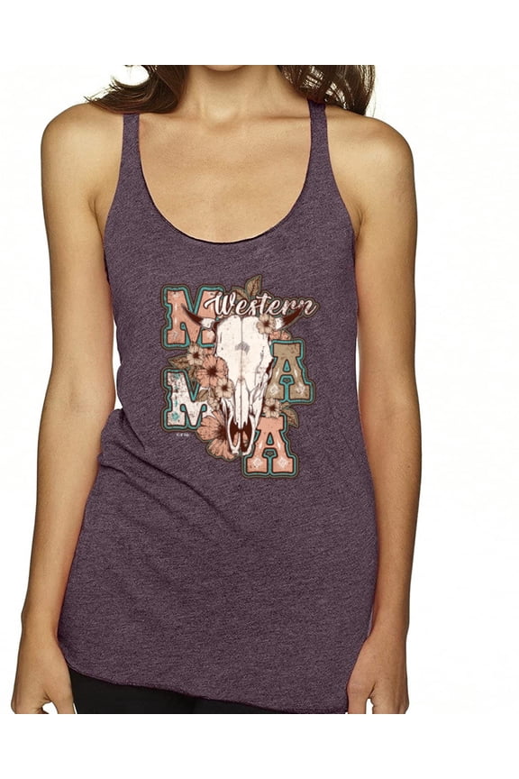 Western Ma Steer Pink And Grey Distressed Pop Culture Women Tri-Blend Racerback Tank Top, Purple Vintage, X-Large
