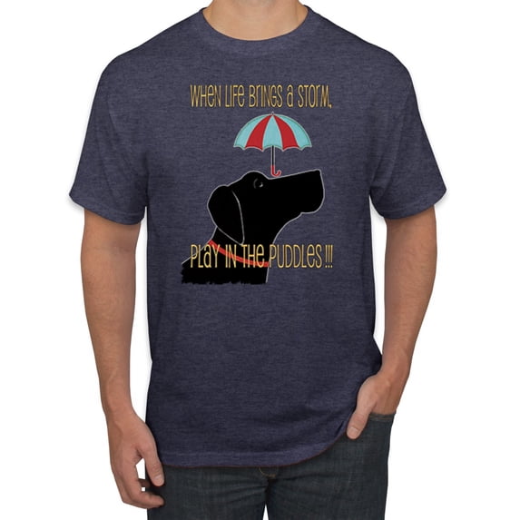 Wild Bobby, When Life Brings A Storm Play In The Puddles Cute Dog Umbrella Dog Lover Men's Graphic T-Shirt, Vintage Heather Navy, 5XL