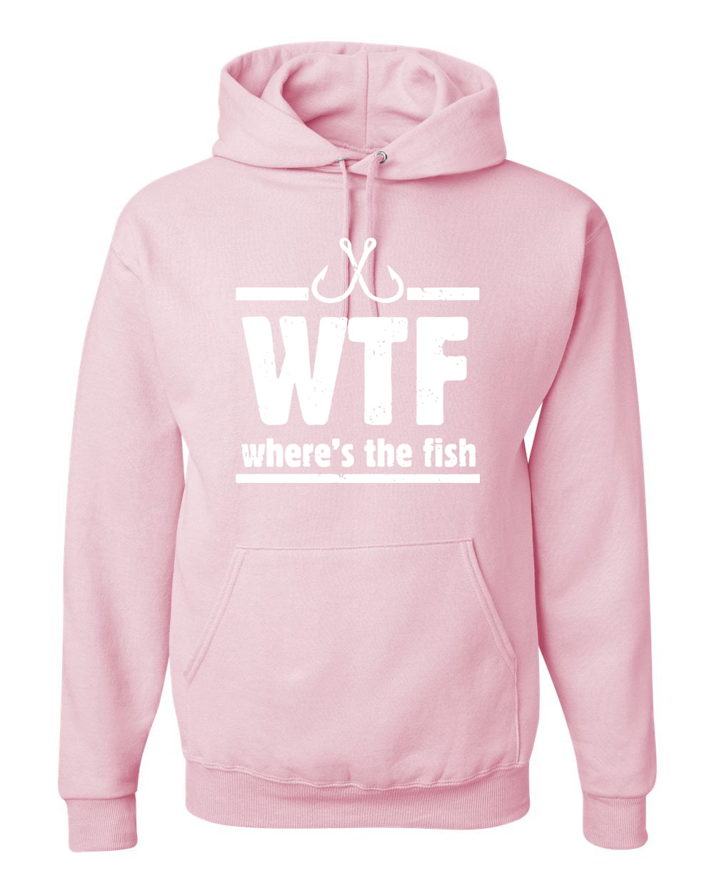 Wild Bobby, Where's the Fish WTF Parody | Mens Fishing Hooded Sweatshirt  Graphic Hoodie, Light Pink, 3XL