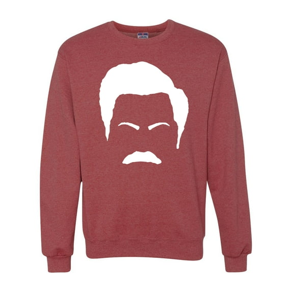 Wild Bobby, White Parks and Rec Fans Ron Swanson Mustache Face Silhouette, Pop Culture, Unisex Crewneck Graphic Sweatshirt, Vintage Heather Red, 3X-Large