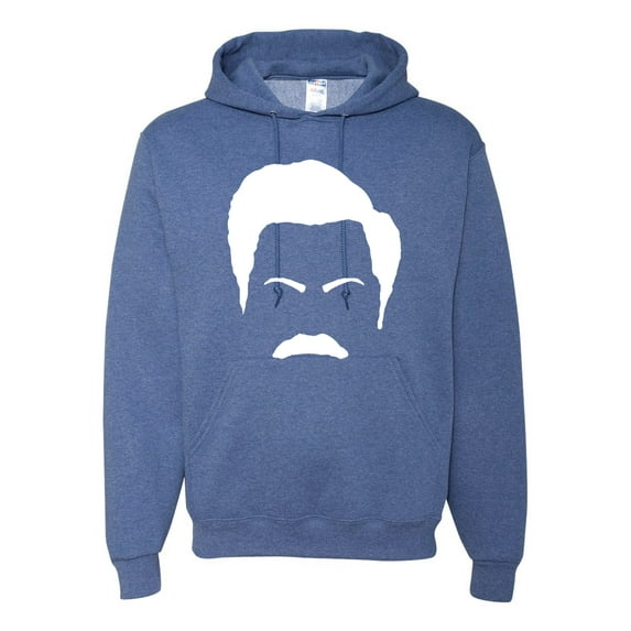 Wild Bobby, White Parks and Rec Fans Ron Swanson Mustache Face Silhouette, Pop Culture, Unisex Graphic Hoodie Sweatshirt, Vintage Heather Blue, XX-Large