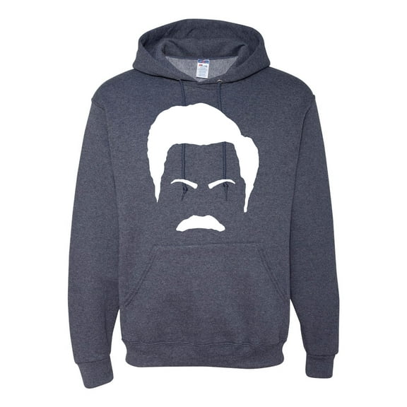 Wild Bobby, White Parks and Rec Fans Ron Swanson Mustache Face Silhouette, Pop Culture, Unisex Graphic Hoodie Sweatshirt, Vintage Heather Navy, X-Large