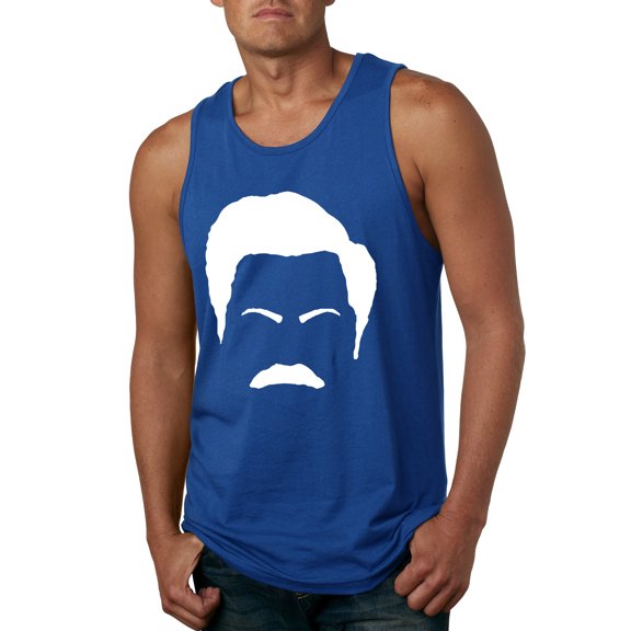 Wild Bobby, White Parks and Rec Fans Ron Swanson Mustache Face Silhouette, Pop Culture, Men Graphic Tank Top, Royal, Medium