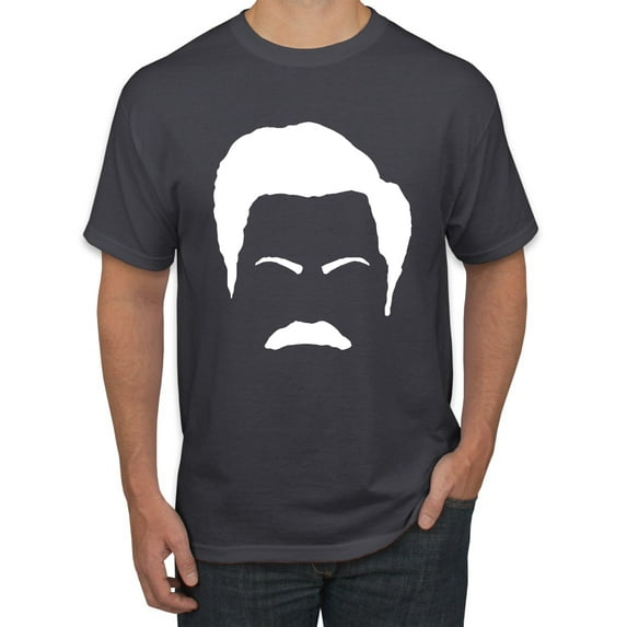 Wild Bobby, White Parks and Rec Fans Ron Swanson Mustache Face Silhouette, Pop Culture, Men Graphic Tee, Charcoal, Medium