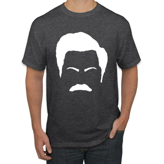Wild Bobby, White Parks and Rec Fans Ron Swanson Mustache Face Silhouette, Pop Culture, Men Graphic Tee, Heather Black, 3X-Large