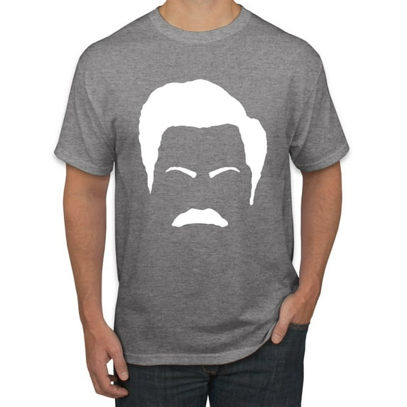Wild Bobby, White Parks and Rec Fans Ron Swanson Mustache Face Silhouette, Pop Culture, Men Graphic Tee, Heather Grey, X-Large