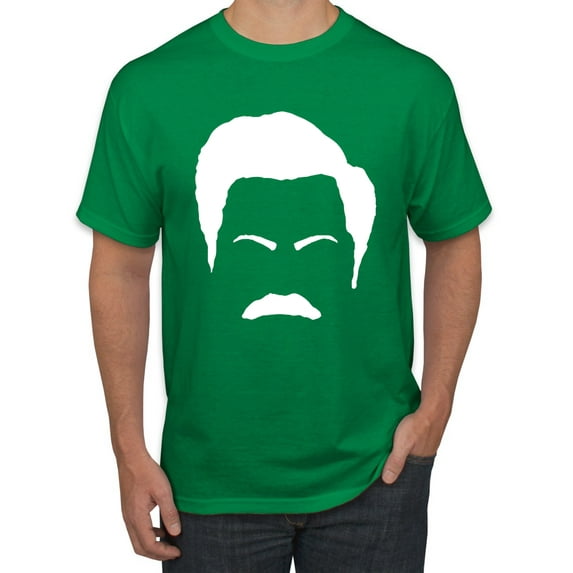 Wild Bobby, White Parks and Rec Fans Ron Swanson Mustache Face Silhouette, Pop Culture, Men Graphic Tee, Kelly, Large