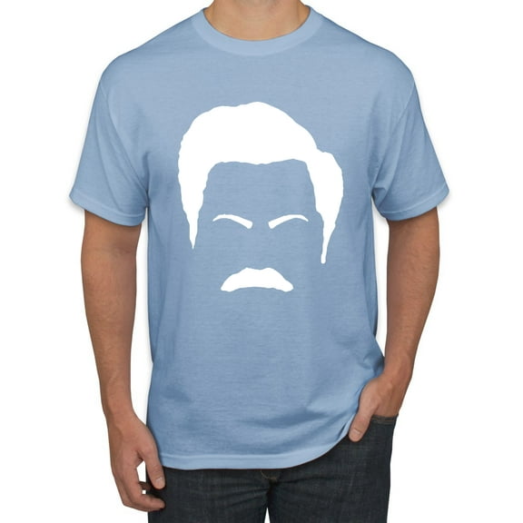 Wild Bobby, White Parks and Rec Fans Ron Swanson Mustache Face Silhouette, Pop Culture, Men Graphic Tee, Light Blue, Small