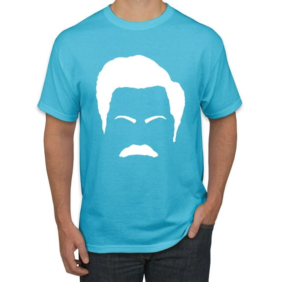 Wild Bobby, White Parks and Rec Fans Ron Swanson Mustache Face Silhouette, Pop Culture, Men Graphic Tee, Light Turquoise, 4X-Large