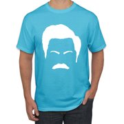 Wild Bobby, White Parks and Rec Fans Ron Swanson Mustache Face Silhouette, Pop Culture, Men Graphic Tee, Light Turquoise, Large