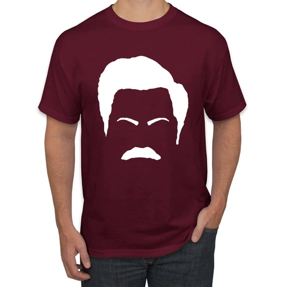 Wild Bobby, White Parks and Rec Fans Ron Swanson Mustache Face Silhouette, Pop Culture, Men Graphic Tee, Maroon, 4X-Large