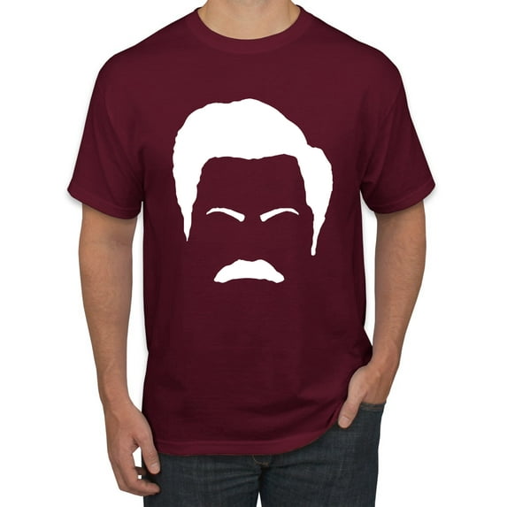 Wild Bobby, White Parks and Rec Fans Ron Swanson Mustache Face Silhouette, Pop Culture, Men Graphic Tee, Maroon, X-Large
