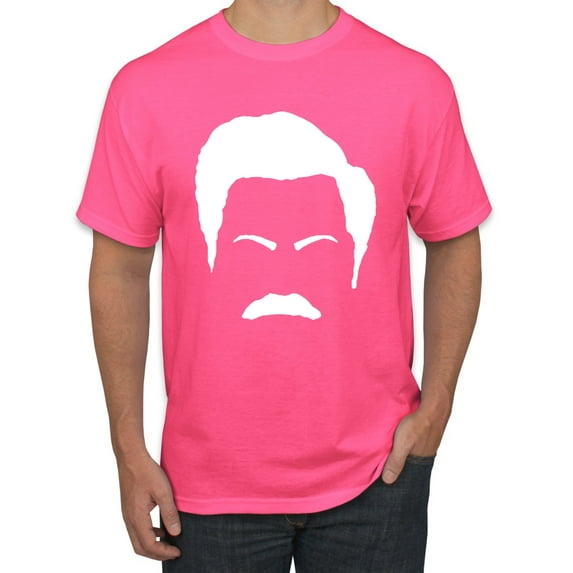 Wild Bobby, White Parks and Rec Fans Ron Swanson Mustache Face Silhouette, Pop Culture, Men Graphic Tee, Neon Pink, XX-Large