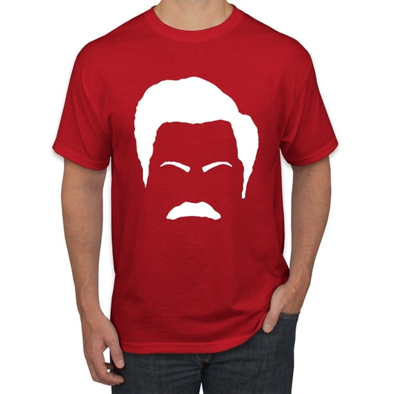 Wild Bobby, White Parks and Rec Fans Ron Swanson Mustache Face Silhouette, Pop Culture, Men Graphic Tee, Red, 4X-Large