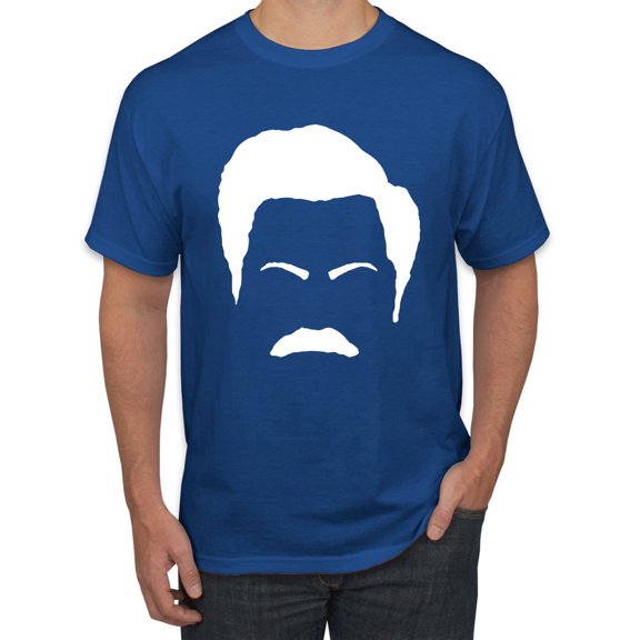 Wild Bobby, White Parks and Rec Fans Ron Swanson Mustache Face Silhouette, Pop Culture, Men Graphic Tee, Royal, X-Large