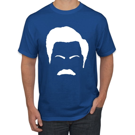 Wild Bobby, White Parks and Rec Fans Ron Swanson Mustache Face Silhouette, Pop Culture, Men Graphic Tee, Royal, X-Large