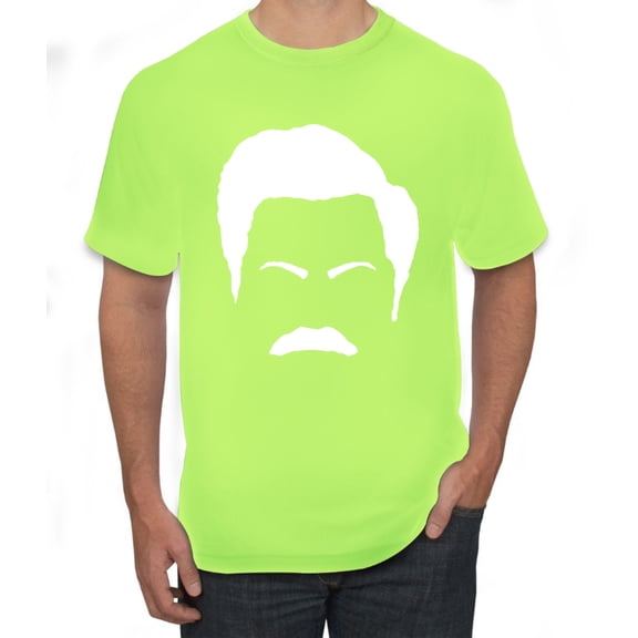 Wild Bobby, White Parks and Rec Fans Ron Swanson Mustache Face Silhouette, Pop Culture, Men Graphic Tee, Safety Green, X-Large