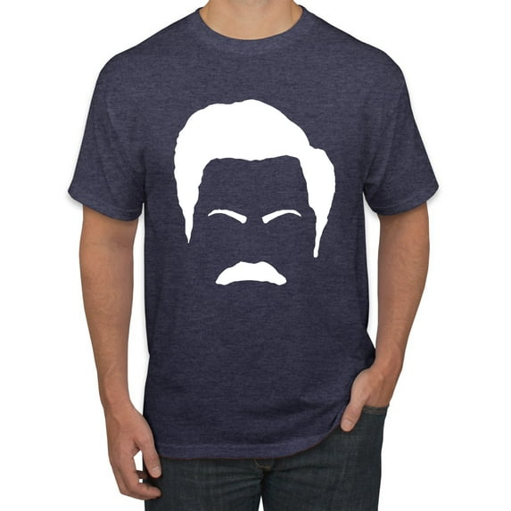 Wild Bobby, White Parks and Rec Fans Ron Swanson Mustache Face Silhouette, Pop Culture, Men Graphic Tee, Vintage Heather Navy, 5X-Large