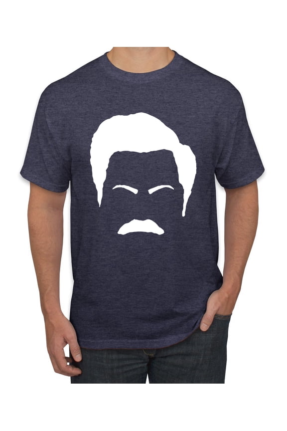 , White Parks and Rec Fans Ron Swanson Mustache Face Silhouette, Pop Culture, Men Graphic Tee, Vintage Heather Navy, XX-Large
