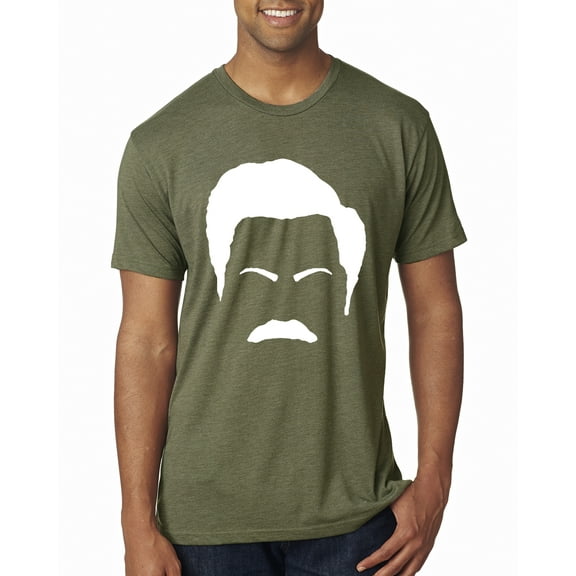 Wild Bobby, White Parks and Rec Fans Ron Swanson Mustache Face Silhouette, Pop Culture, Men Premium Tri Blend Tee, Military Green, X-Large