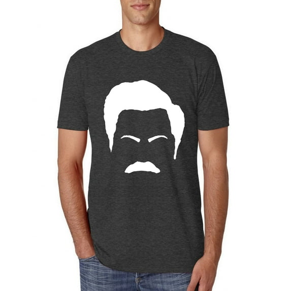 Wild Bobby, White Parks and Rec Fans Ron Swanson Mustache Face Silhouette, Pop Culture, Men Premium Tri Blend Tee, Vintage Black, Medium