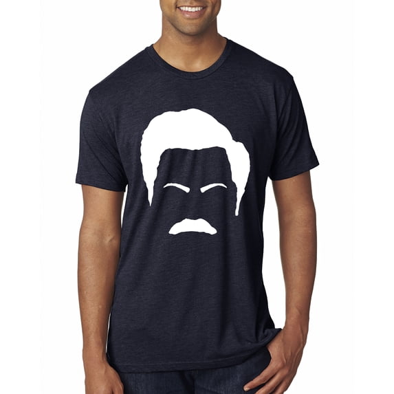 Wild Bobby, White Parks and Rec Fans Ron Swanson Mustache Face Silhouette, Pop Culture, Men Premium Tri Blend Tee, Vintage Navy, Medium