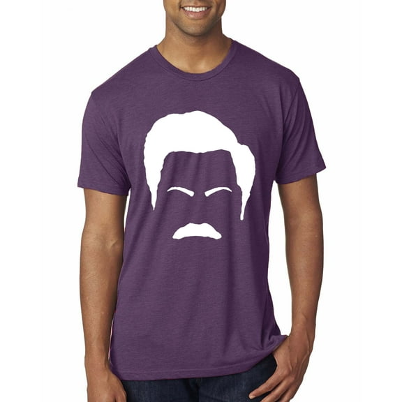 Wild Bobby, White Parks and Rec Fans Ron Swanson Mustache Face Silhouette, Pop Culture, Men Premium Tri Blend Tee, Vintage Purple, Medium