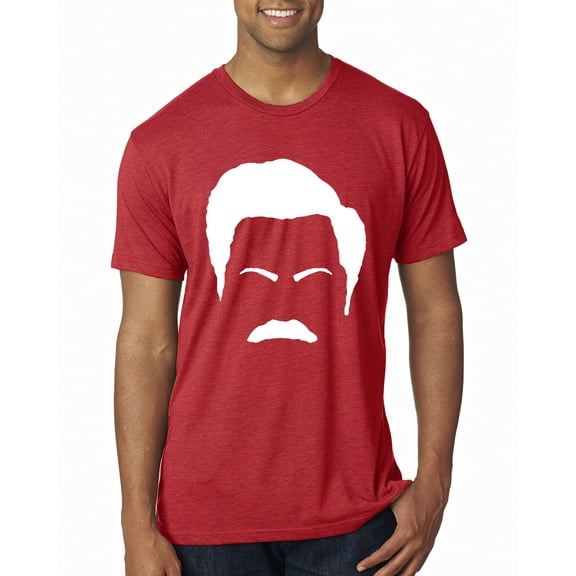 Wild Bobby, White Parks and Rec Fans Ron Swanson Mustache Face Silhouette, Pop Culture, Men Premium Tri Blend Tee, Vintage Red, X-Large