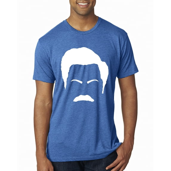 Wild Bobby, White Parks and Rec Fans Ron Swanson Mustache Face Silhouette, Pop Culture, Men Premium Tri Blend Tee, Vintage Royal, Small