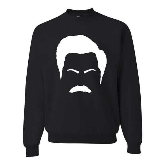 Wild Bobby, White Parks and Rec Fans Ron Swanson Mustache Face Silhouette, Pop Culture, Unisex Crewneck Graphic Sweatshirt, Black, Small