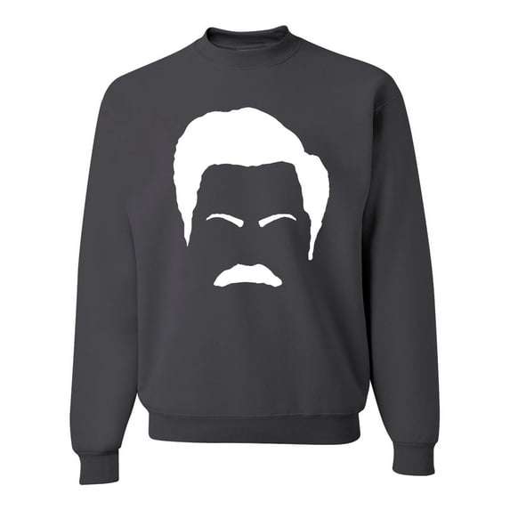 Wild Bobby, White Parks and Rec Fans Ron Swanson Mustache Face Silhouette, Pop Culture, Unisex Crewneck Graphic Sweatshirt, Charcoal, XX-Large