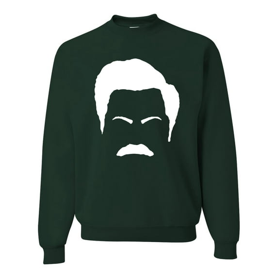 Wild Bobby, White Parks and Rec Fans Ron Swanson Mustache Face Silhouette, Pop Culture, Unisex Crewneck Graphic Sweatshirt, Forest Green, X-Large