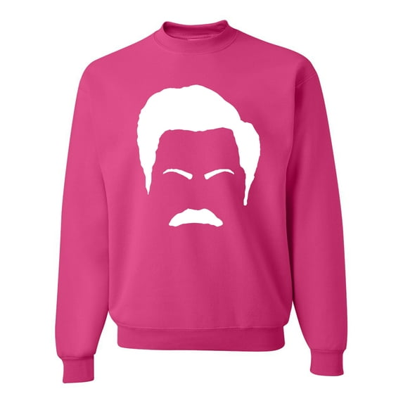 Wild Bobby, White Parks and Rec Fans Ron Swanson Mustache Face Silhouette, Pop Culture, Unisex Crewneck Graphic Sweatshirt, Fuschia, Small