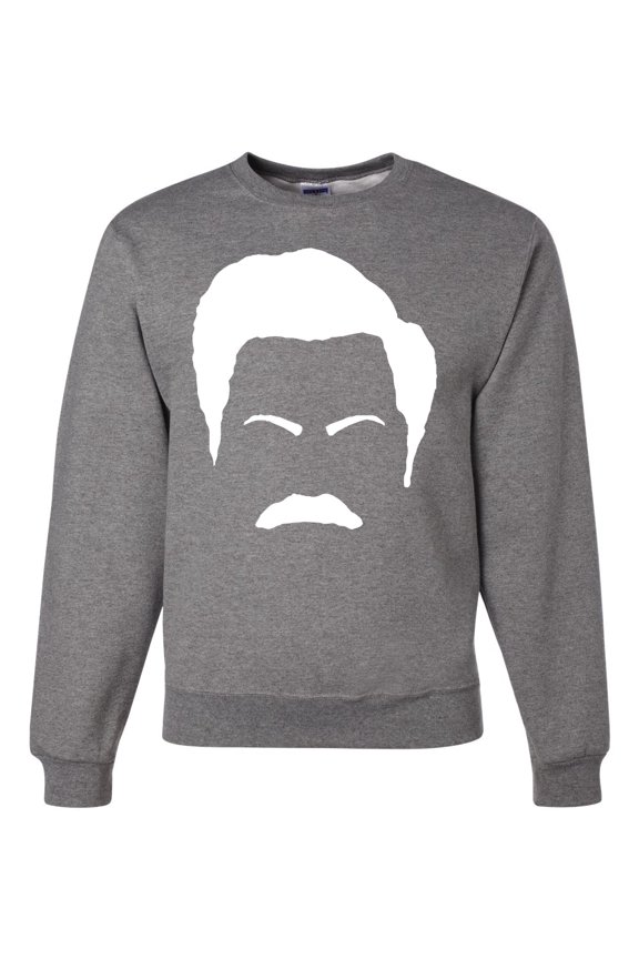 , White Parks and Rec Fans Ron Swanson Mustache Face Silhouette, Pop Culture, Unisex Crewneck Graphic Sweatshirt, Heather Grey, Medium