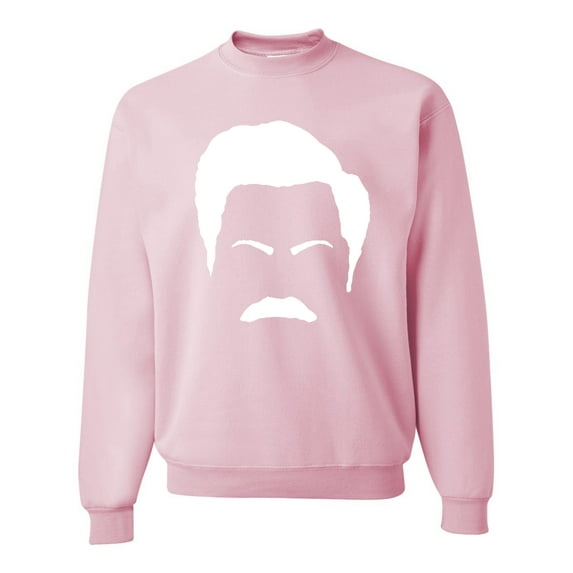 Wild Bobby, White Parks and Rec Fans Ron Swanson Mustache Face Silhouette, Pop Culture, Unisex Crewneck Graphic Sweatshirt, Light Pink, 3X-Large