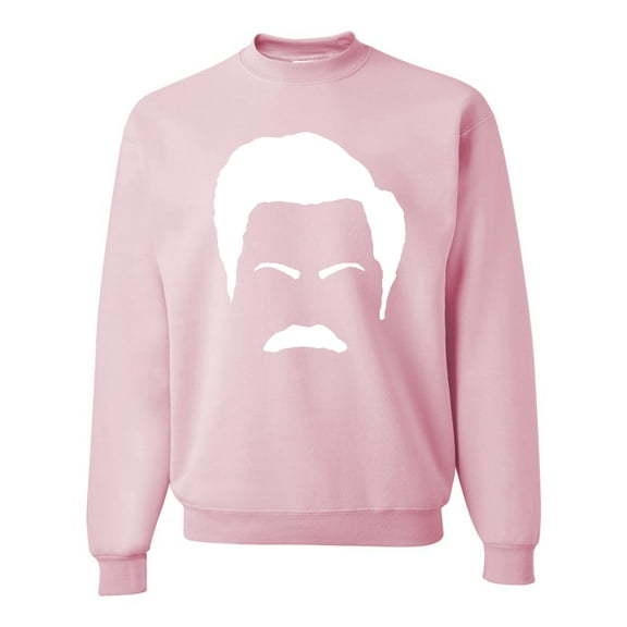 Wild Bobby, White Parks and Rec Fans Ron Swanson Mustache Face Silhouette, Pop Culture, Unisex Crewneck Graphic Sweatshirt, Light Pink, XX-Large