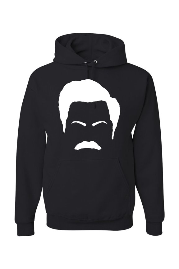 , White Parks and Rec Fans Ron Swanson Mustache Face Silhouette, Pop Culture, Unisex Graphic Hoodie Sweatshirt, Black, Small