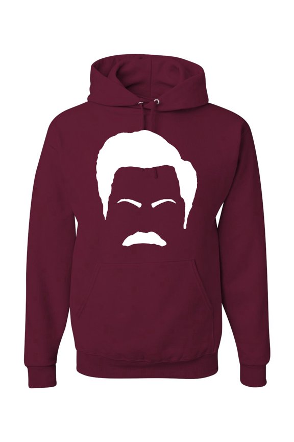 , White Parks and Rec Fans Ron Swanson Mustache Face Silhouette, Pop Culture, Unisex Graphic Hoodie Sweatshirt, Maroon, X-Large