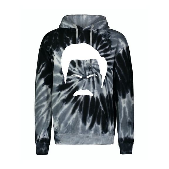 Wild Bobby, White Parks and Rec Fans Ron Swanson Mustache Face Silhouette, Pop Culture, Unisex Graphic Hoodie Sweatshirt, Spiral Black, Medium