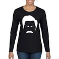 thumbnail image 1 of Wild Bobby, White Parks and Rec Fans Ron Swanson Mustache Face Silhouette, Pop Culture, Women Graphic Long Sleeve Tee, Black, Small, 1 of 4