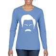 thumbnail image 1 of Wild Bobby, White Parks and Rec Fans Ron Swanson Mustache Face Silhouette, Pop Culture, Women Graphic Long Sleeve Tee, Light Blue, XX-Large, 1 of 4