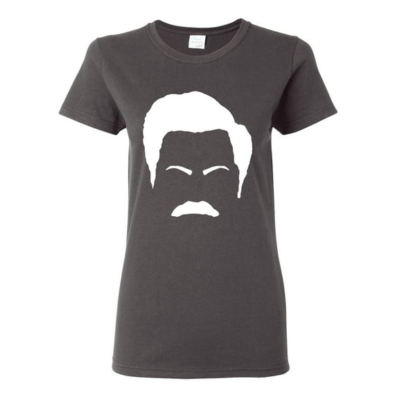 Wild Bobby, White Parks and Rec Fans Ron Swanson Mustache Face Silhouette, Pop Culture, Women Graphic Tee, Charcoal, X-Large