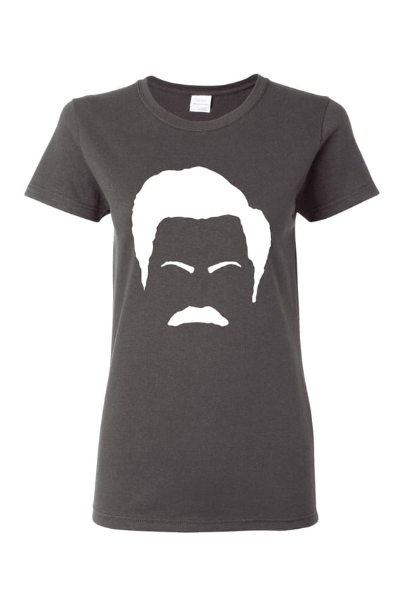 , White Parks and Rec Fans Ron Swanson Mustache Face Silhouette, Pop Culture, Women Graphic Tee, Charcoal, X-Large