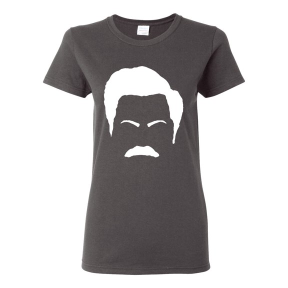 Wild Bobby, White Parks and Rec Fans Ron Swanson Mustache Face Silhouette, Pop Culture, Women Graphic Tee, Charcoal, XX-Large