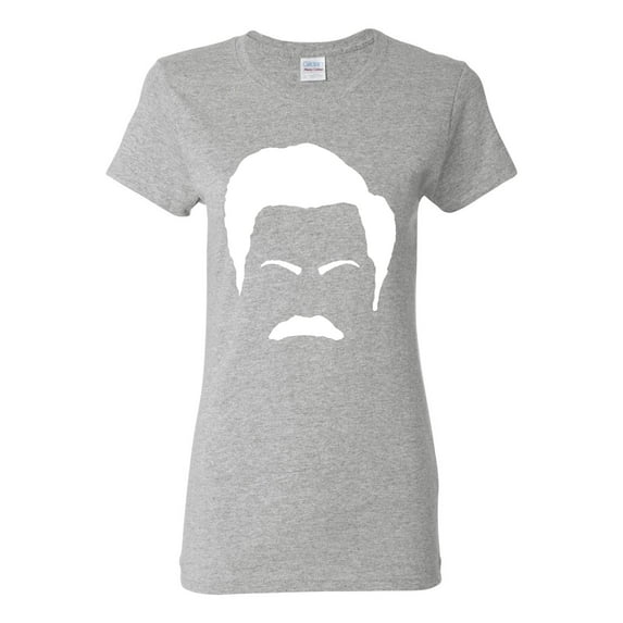 Wild Bobby, White Parks and Rec Fans Ron Swanson Mustache Face Silhouette, Pop Culture, Women Graphic Tee, Heather Grey, Medium