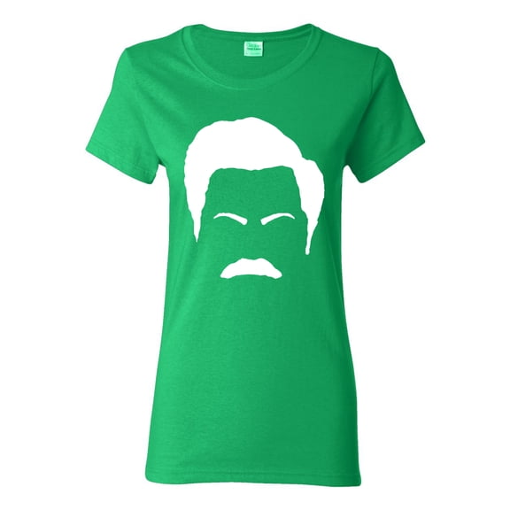 Wild Bobby, White Parks and Rec Fans Ron Swanson Mustache Face Silhouette, Pop Culture, Women Graphic Tee, Kelly, X-Large