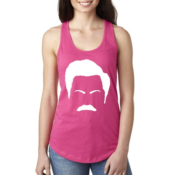 Wild Bobby, White Parks and Rec Fans Ron Swanson Mustache Face Silhouette, Pop Culture, Women Racerback Tank Top, Raspberry, Large